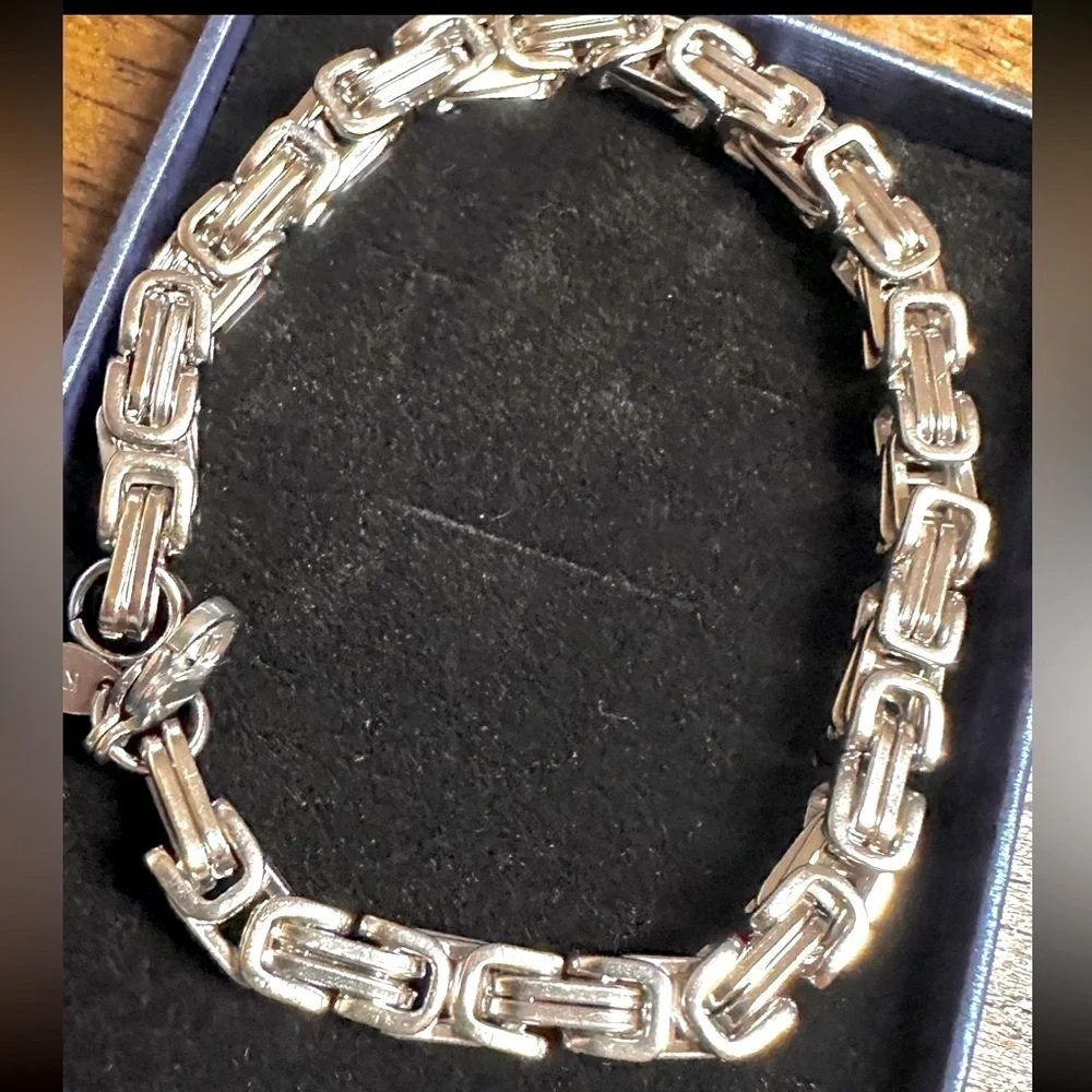 Vermeil 18k white Gold Chain 8.66” /22 cm Byzantine Style Link Bracelet 🔥stamped